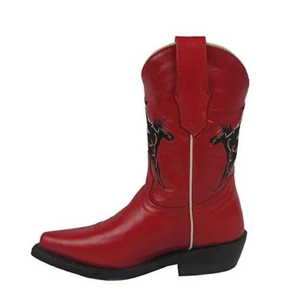 Kids' Red Bronco Embroidered Snip Toe Cowboy Boots - G1054