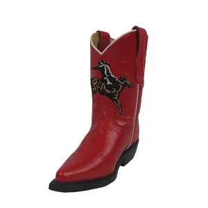 Kids' Red Bronco Embroidered Snip Toe Cowboy Boots - G1054