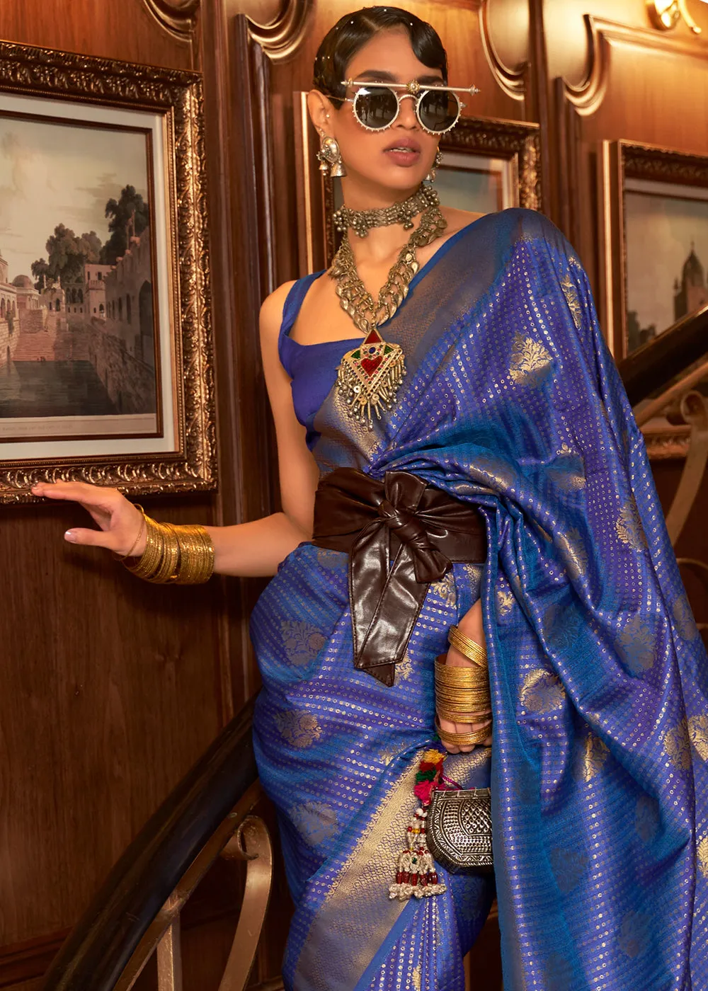 Lapis Blue Woven Banarasi Silk Saree