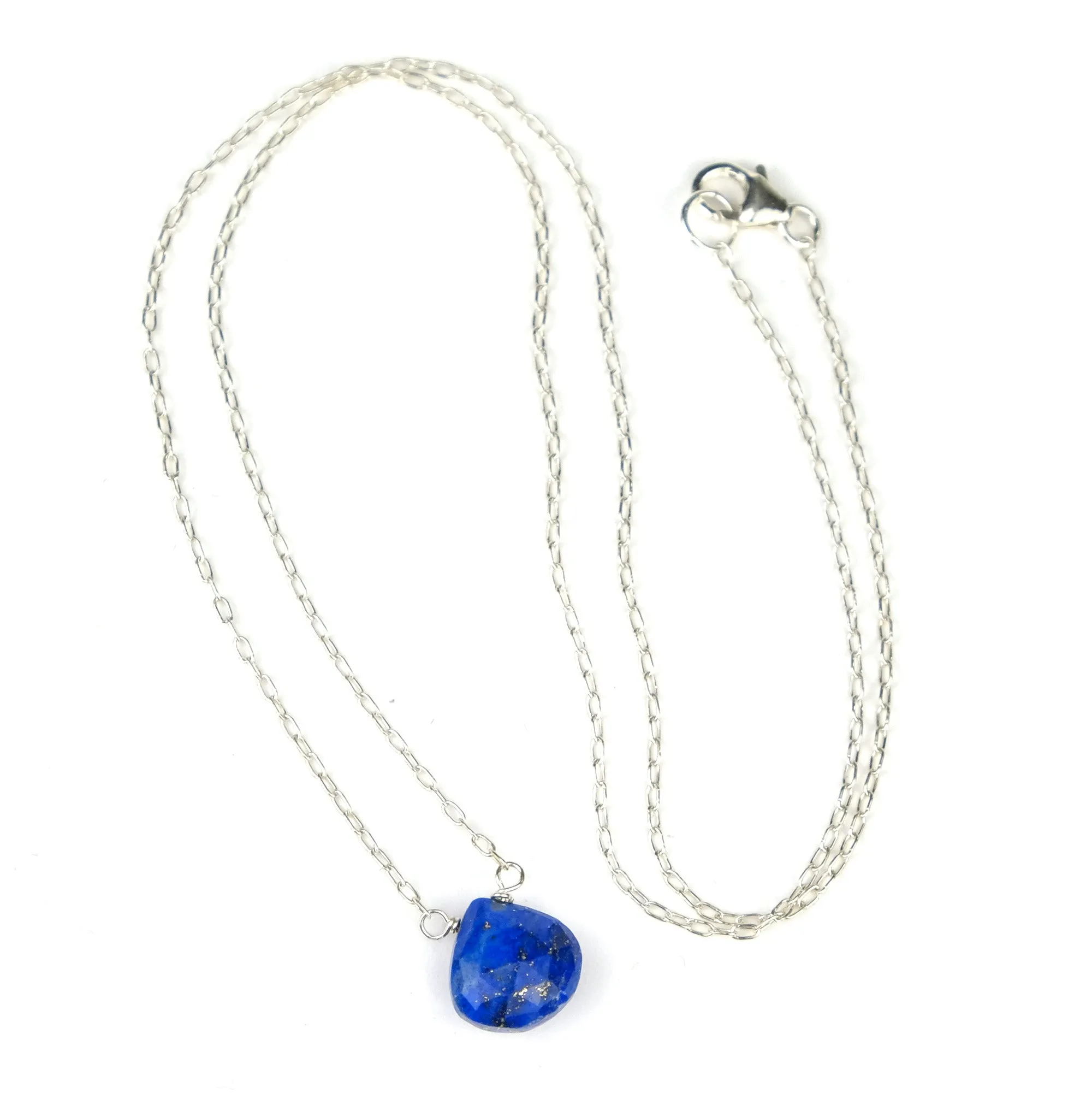 Lapis Lazuli Necklace on Sterling Silver Chain and Sterling Silver Trigger Clasp