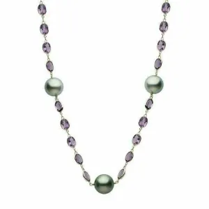 LARGE 52.70 AAA AMETHYST & TAHITIAN PEARL 14KT YELLOW GOLD BY THE YARD NECKLACE