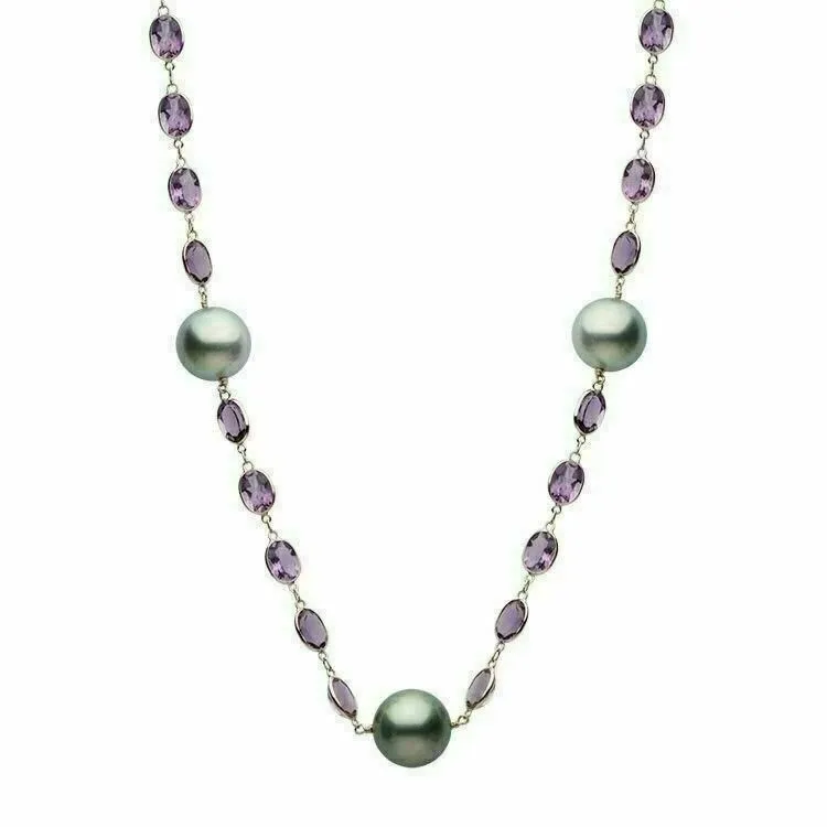 LARGE 52.70 AAA AMETHYST & TAHITIAN PEARL 14KT YELLOW GOLD BY THE YARD NECKLACE