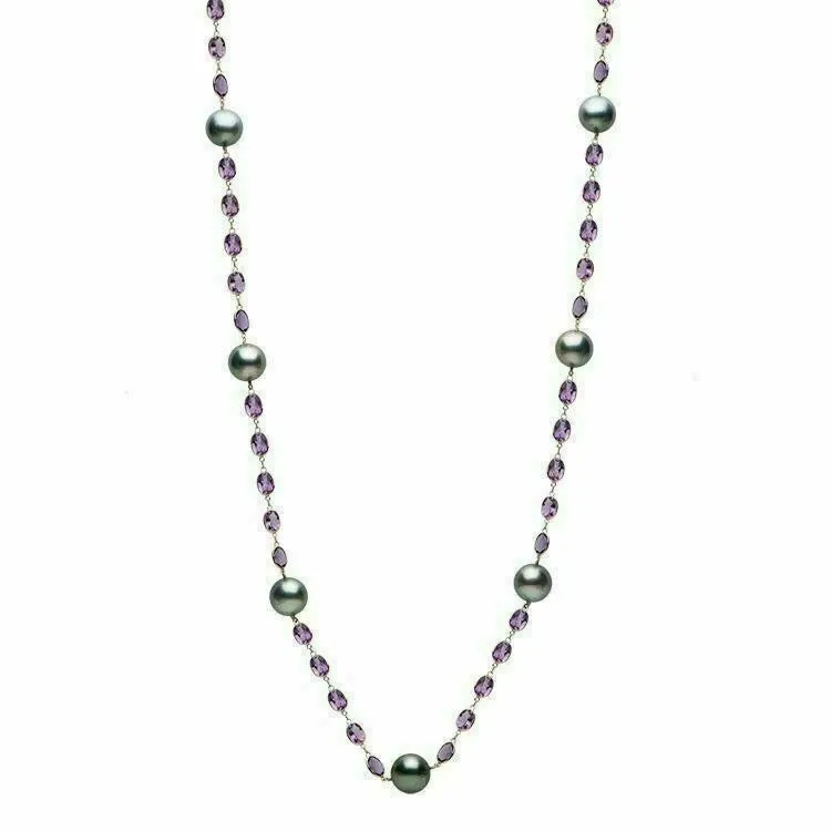 LARGE 52.70 AAA AMETHYST & TAHITIAN PEARL 14KT YELLOW GOLD BY THE YARD NECKLACE