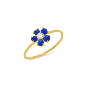 Large Lapis Flower Ring with Diamond Center