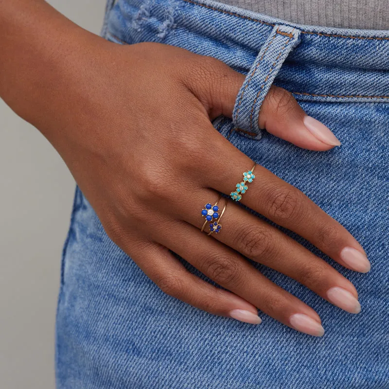 Large Lapis Flower Ring with Diamond Center