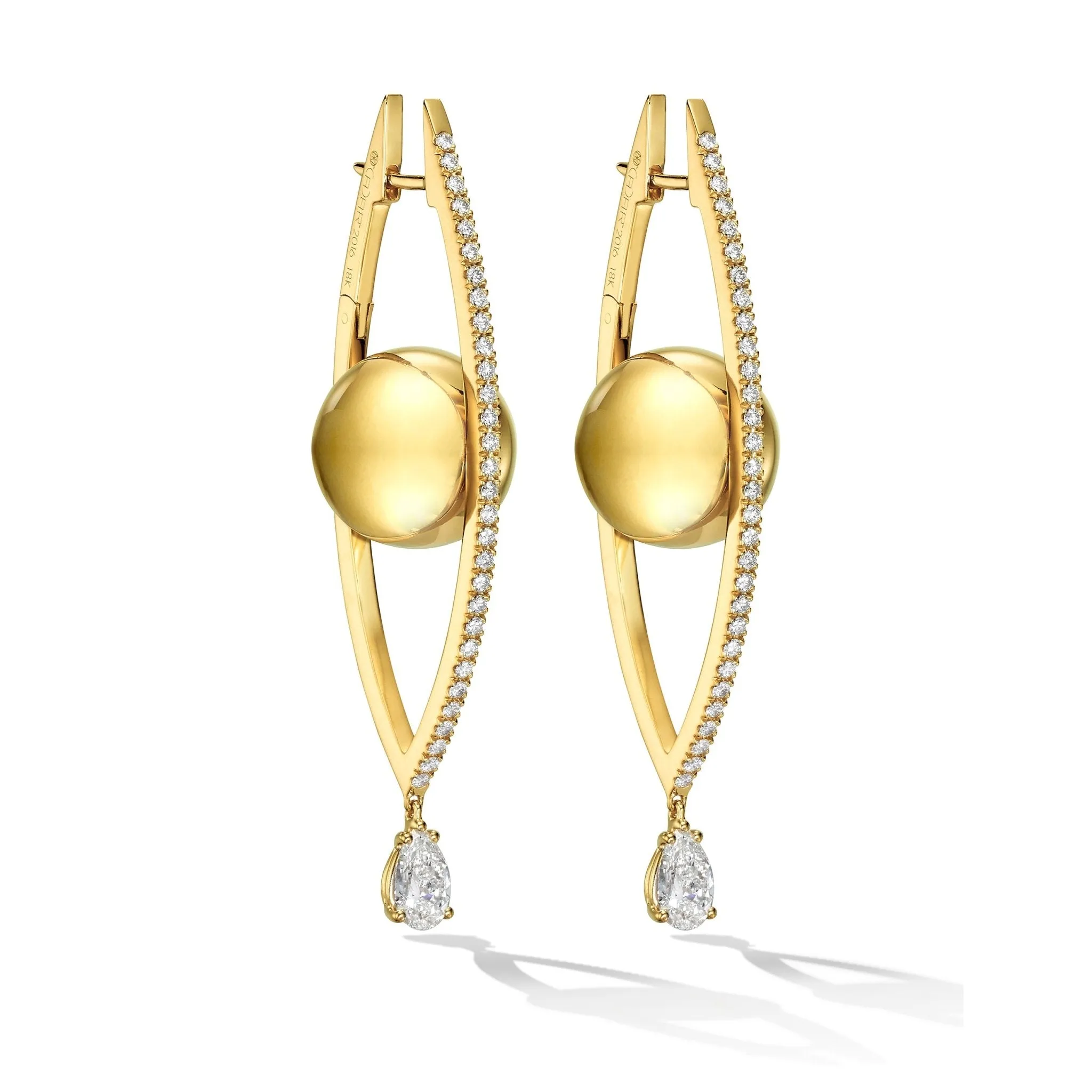 Large Yellow Gold Reflections Hoop Earrings with White Diamonds