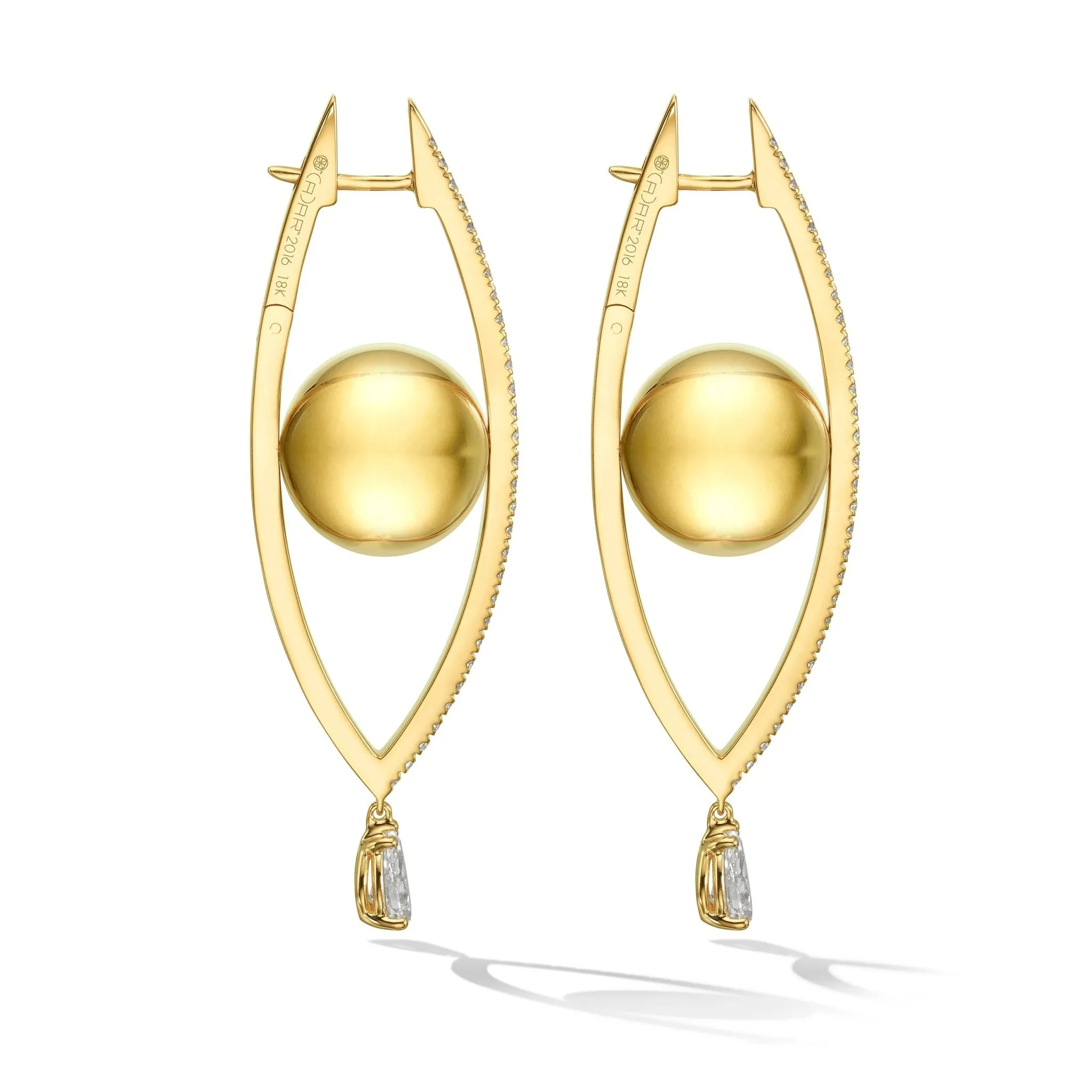 Large Yellow Gold Reflections Hoop Earrings with White Diamonds