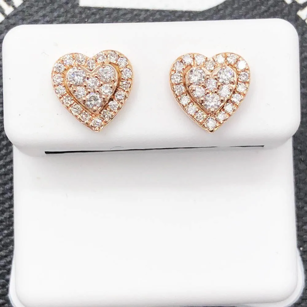 Layered Heart .50cttw Diamond Earrings 14K Rose Gold