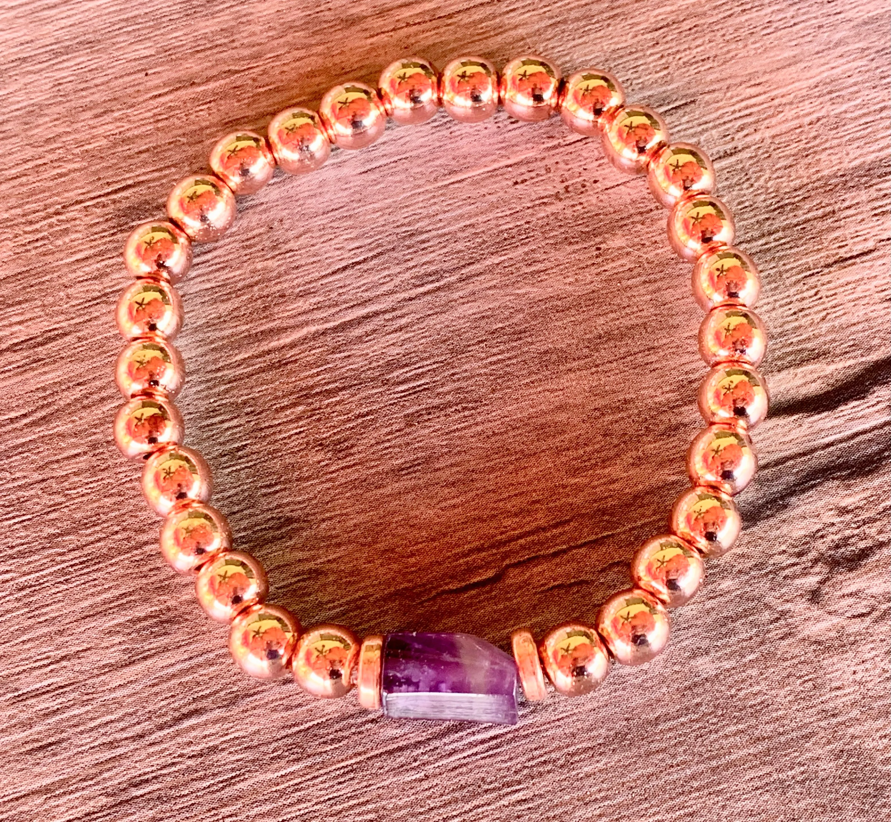 Lori Handmade Amethyst and Rose Gold Expandable Bracelet