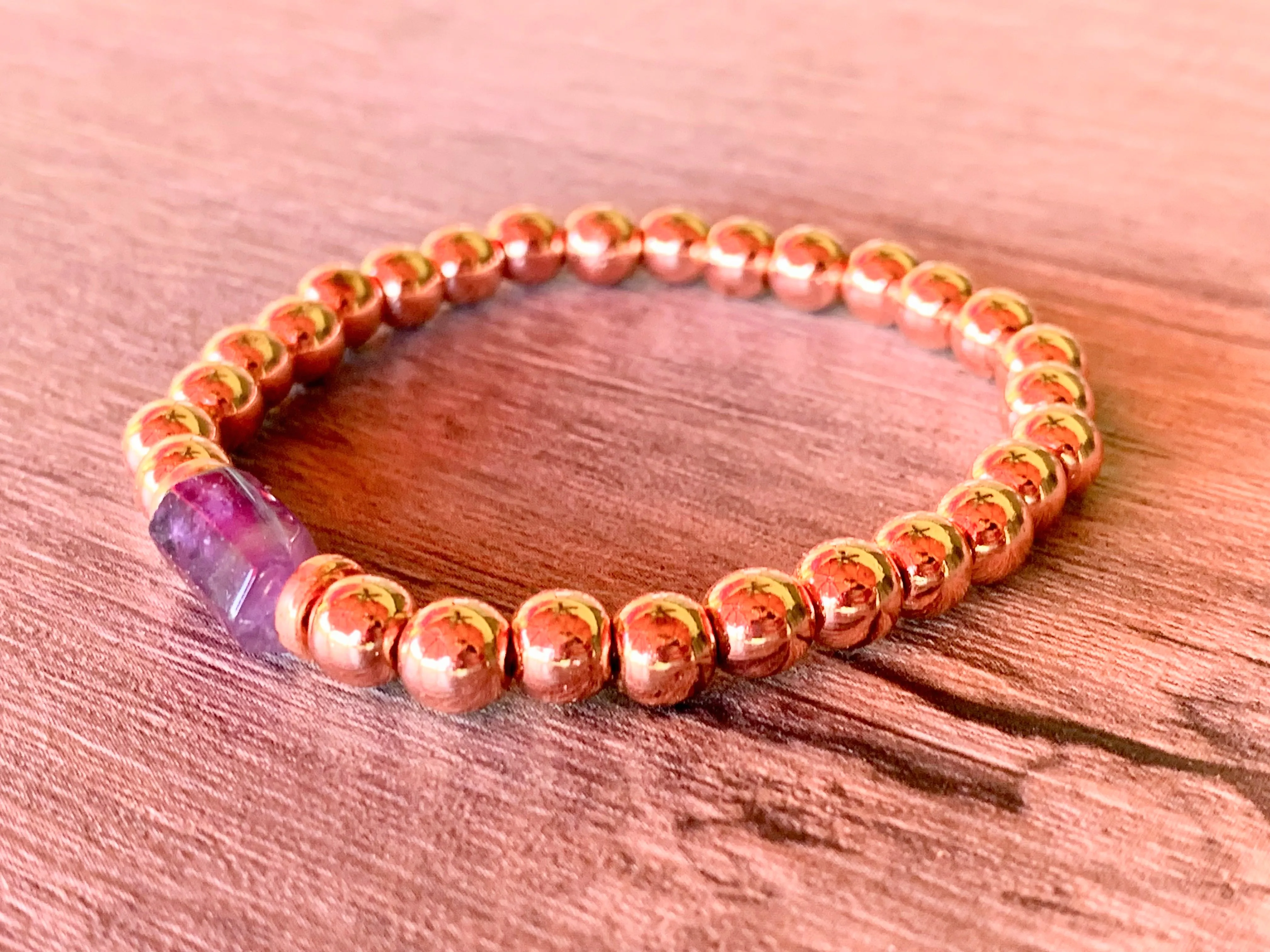 Lori Handmade Amethyst and Rose Gold Expandable Bracelet