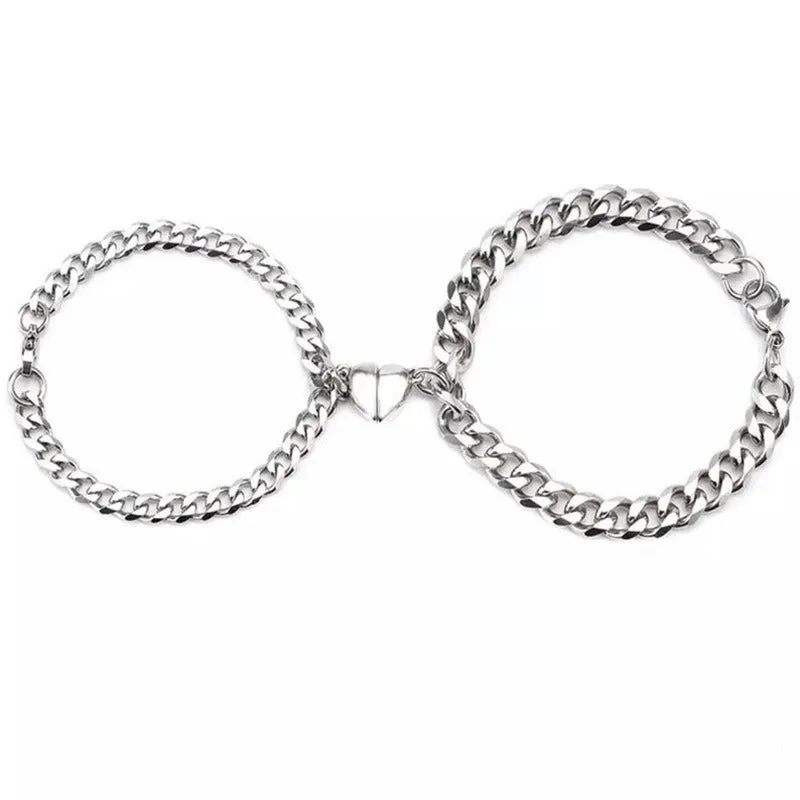 Magnetic Heart Silver Bracelet - Set of 2