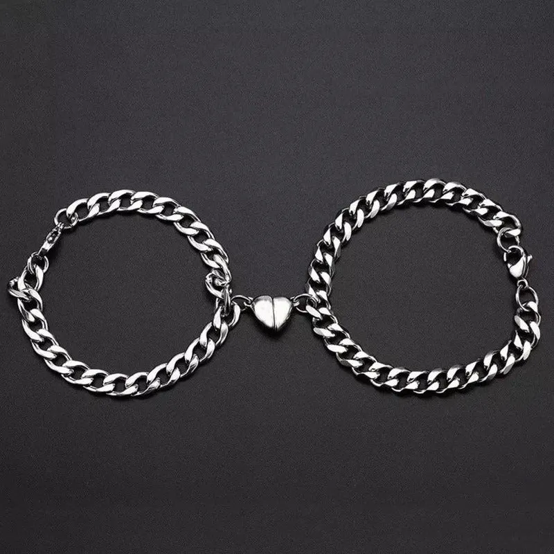 Magnetic Heart Silver Bracelet - Set of 2