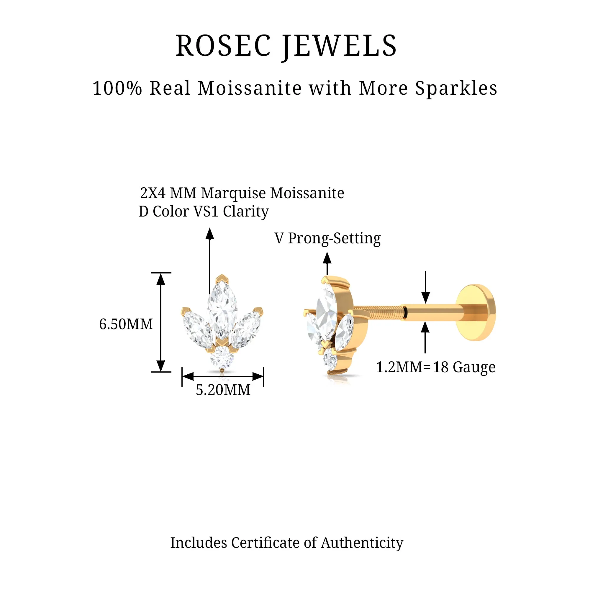 Marquise and Round Moissanite Floral Conch Earring