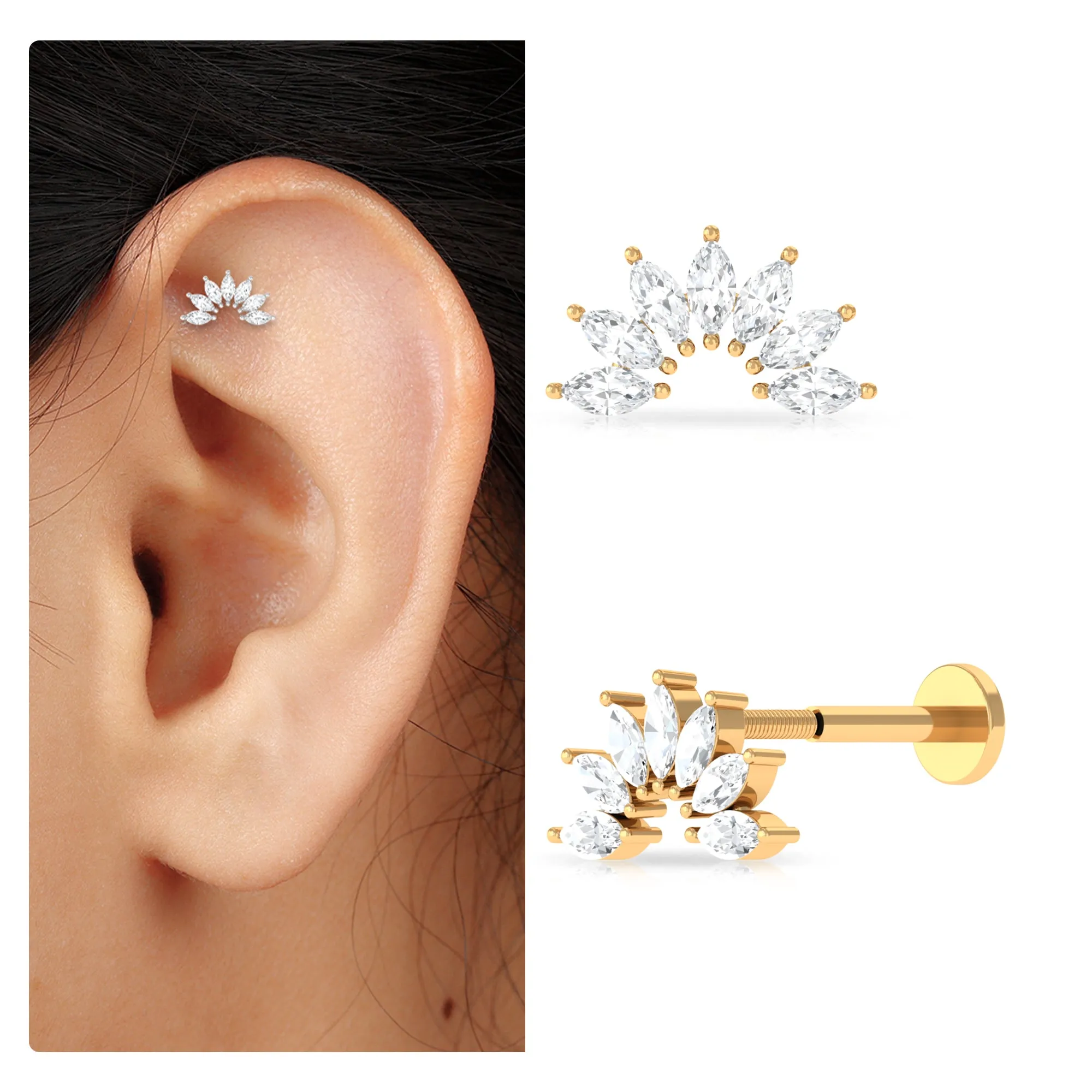 Marquise Cut Moissanite Curved Cartilage Earring