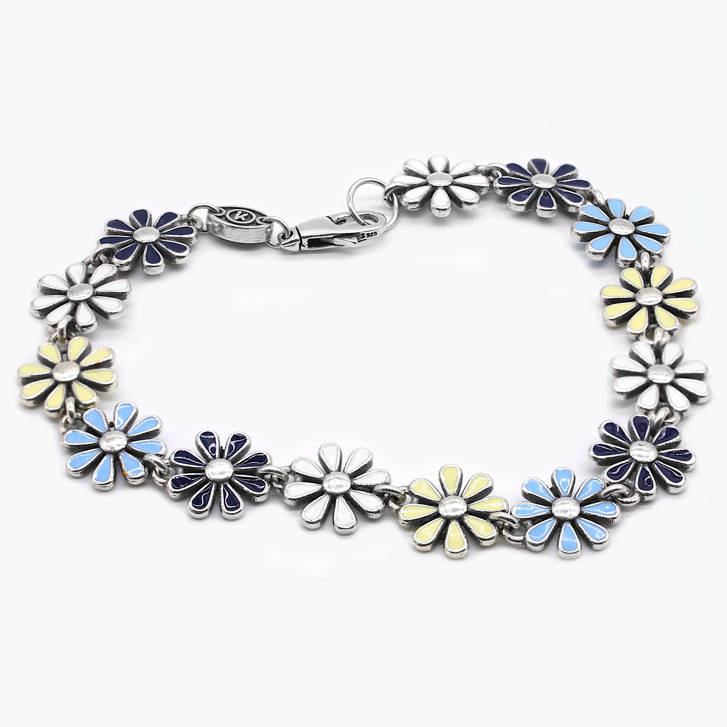 Maxi Assorted Daisy Sterling Silver Chain Bracelet