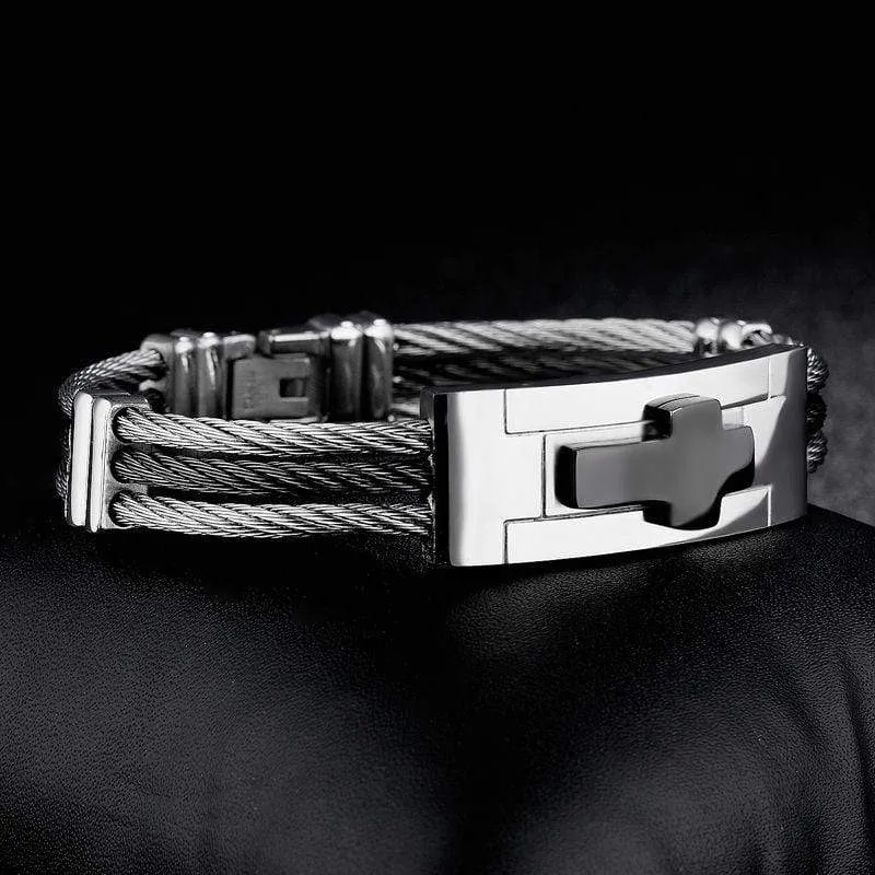 Men's Cross Bracelet <br> Black Wire