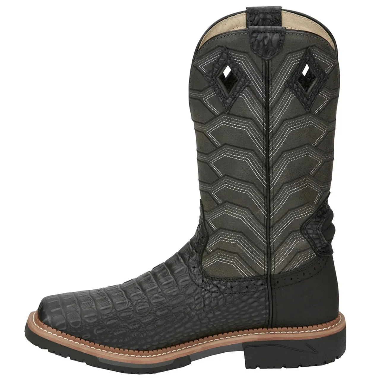 Men's Derrickman Waterproof Black Croc Print Composite Toe Boot by Justin