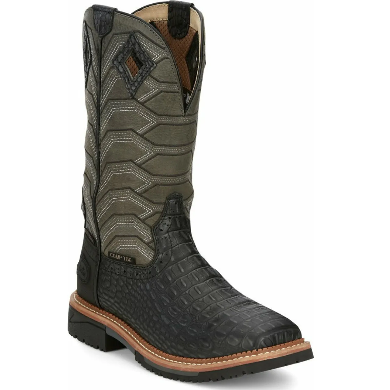 Men's Derrickman Waterproof Black Croc Print Composite Toe Boot by Justin