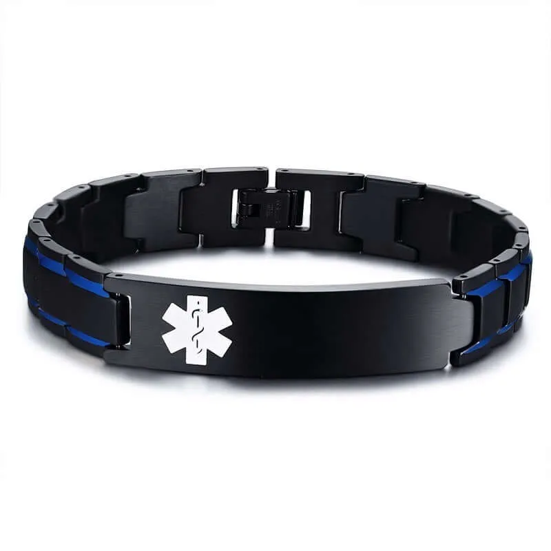 Men's Personalized Engraved Stainless Steel 12mm Medical Alert ID Bracelet