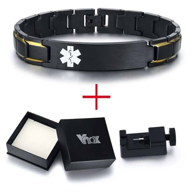 Men's Personalized Engraved Stainless Steel 12mm Medical Alert ID Bracelet