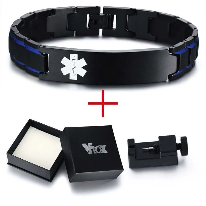 Men's Personalized Engraved Stainless Steel 12mm Medical Alert ID Bracelet