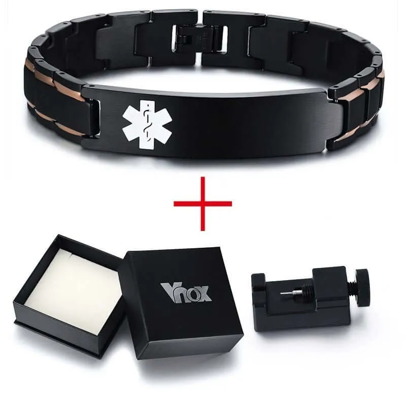 Men's Personalized Engraved Stainless Steel 12mm Medical Alert ID Bracelet