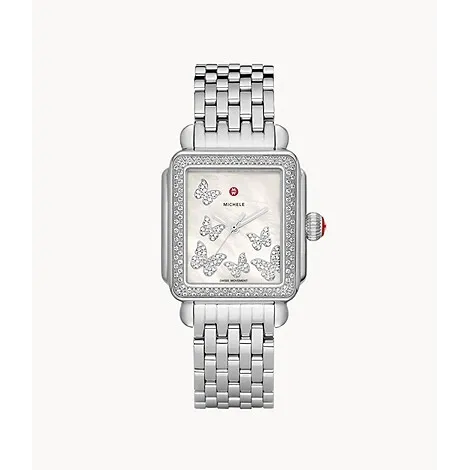 Michele Limited Edition Deco Stainless Steel Diamond Butterfly Watch