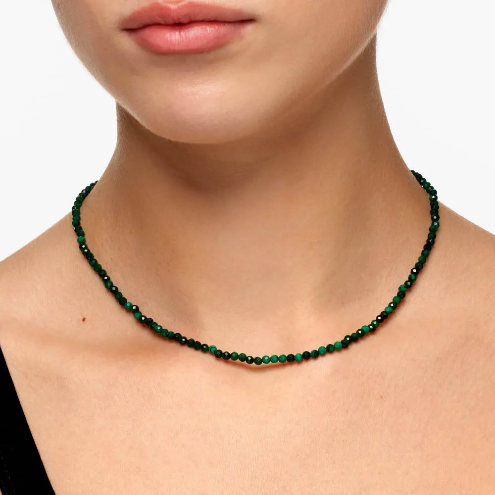 Micro Malachite Bead Necklace in Gold