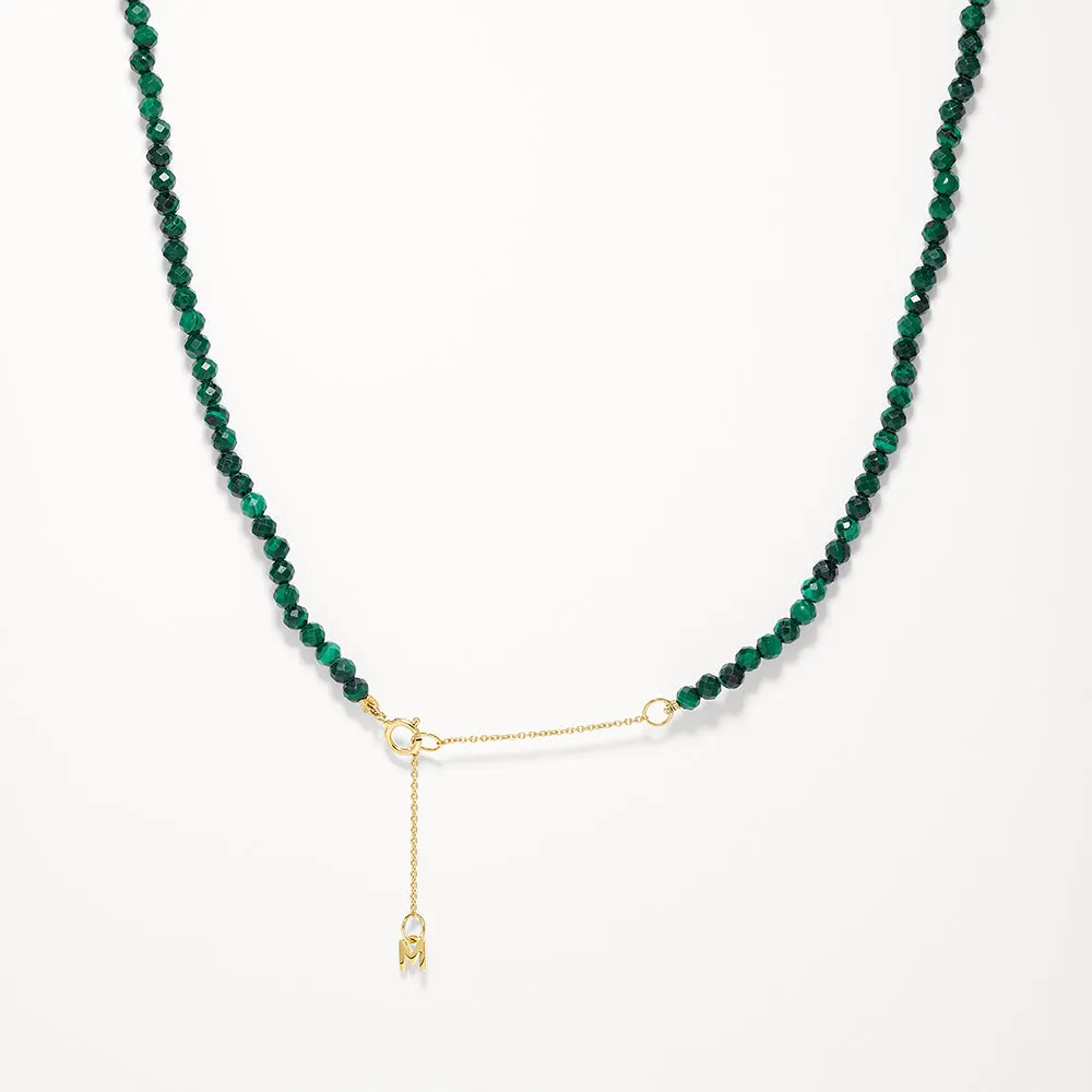 Micro Malachite Bead Necklace in Gold