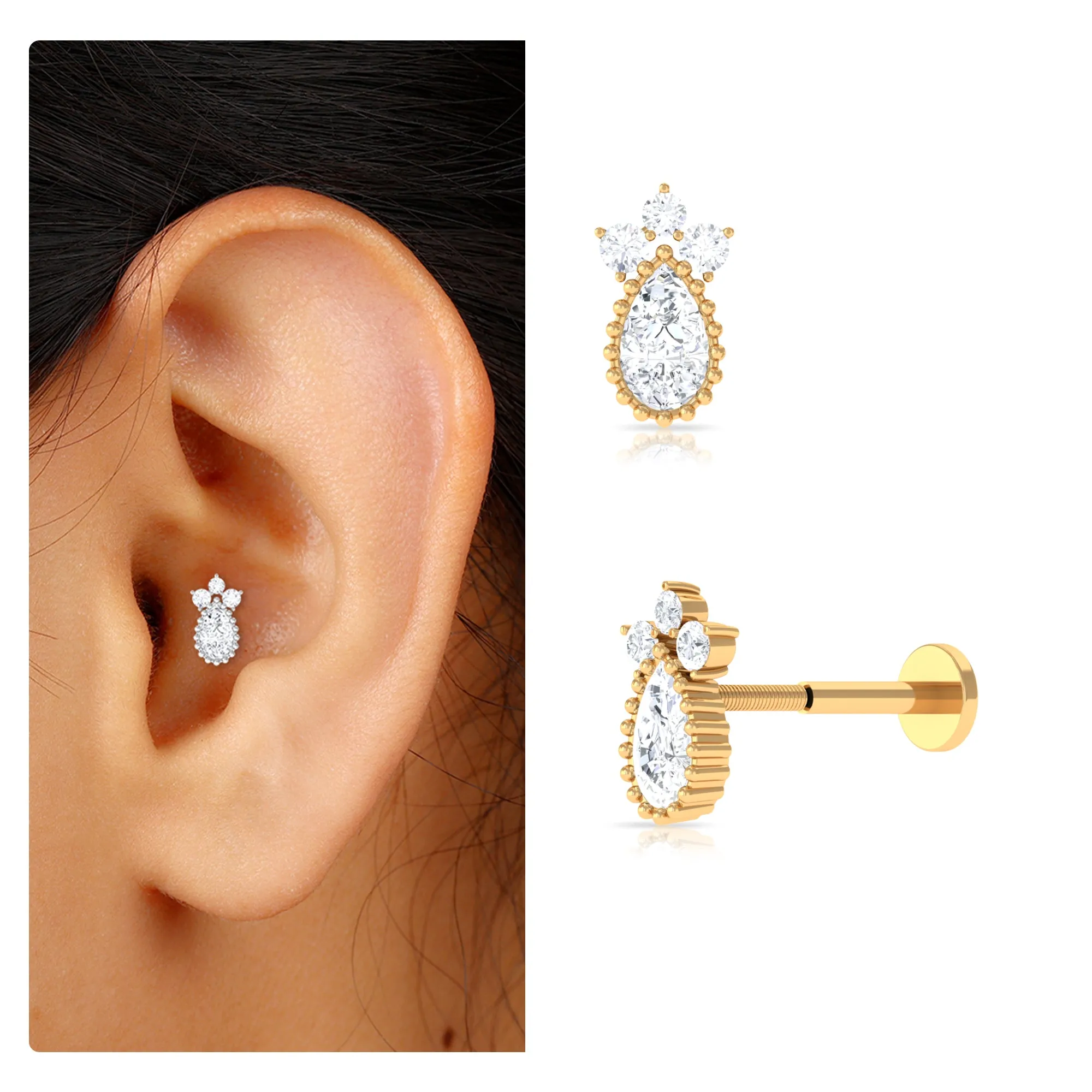 Minimalist Moissanite Teardrop Earring for Helix Piercing