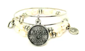 Miracles Can Happen Fresh Water Pearls Expandable Bangle Bracelet Set