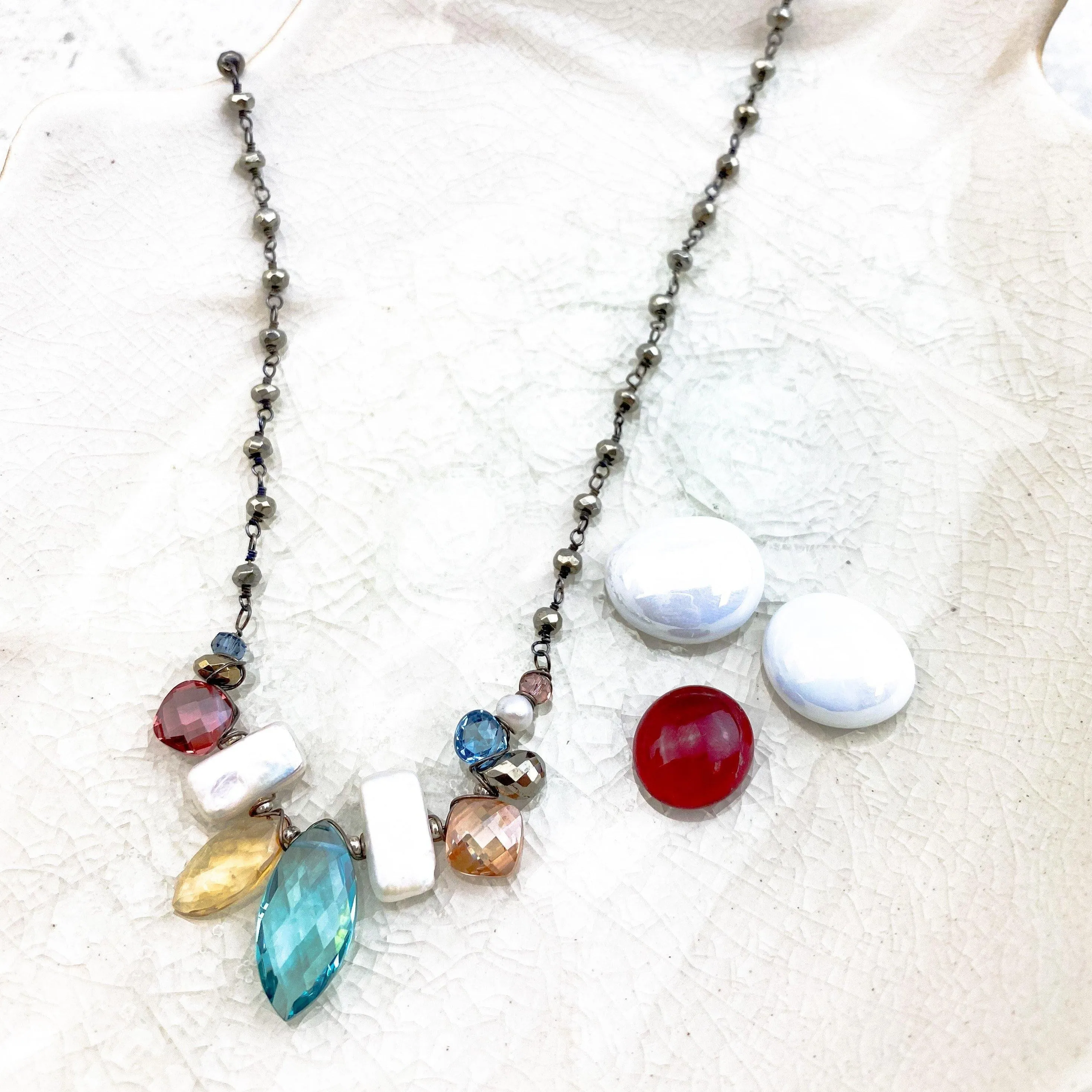 Mixed Shapes Pearls & Marquee Necklace