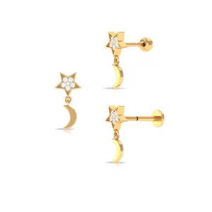 Moissanite Moon and Star Dangle Earring in Gold