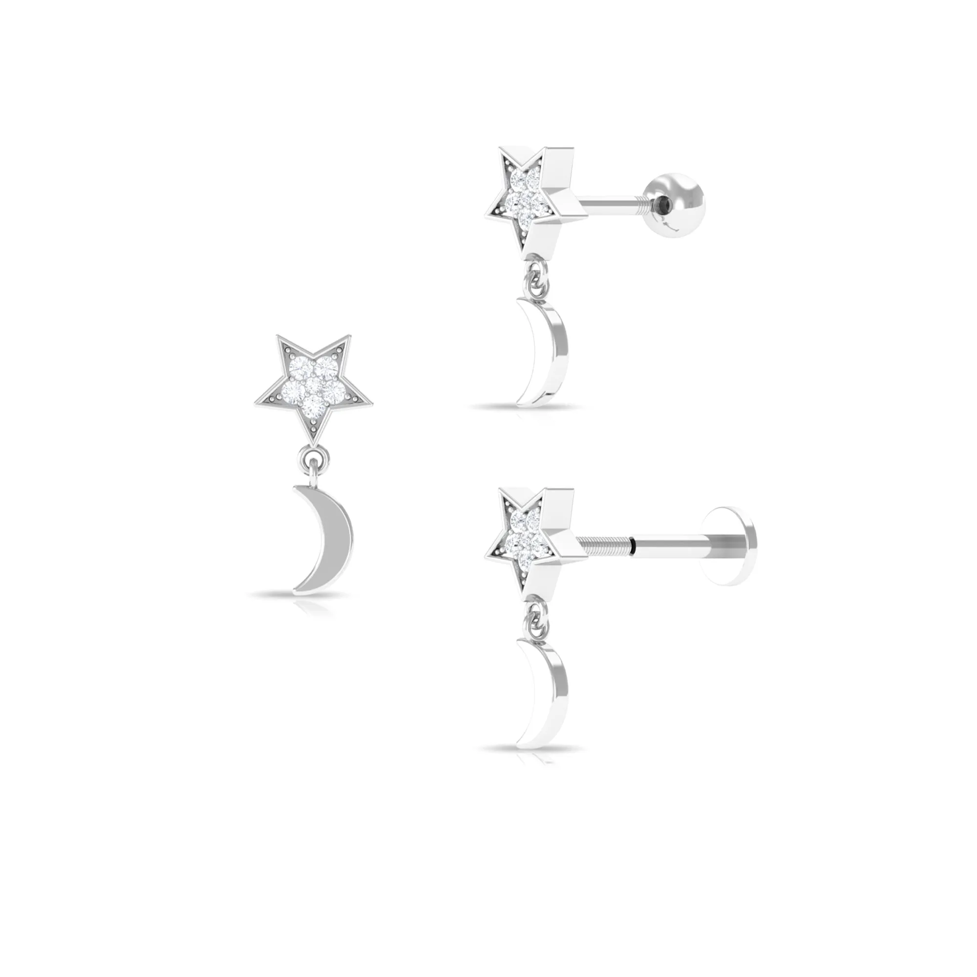 Moissanite Moon and Star Dangle Earring in Gold