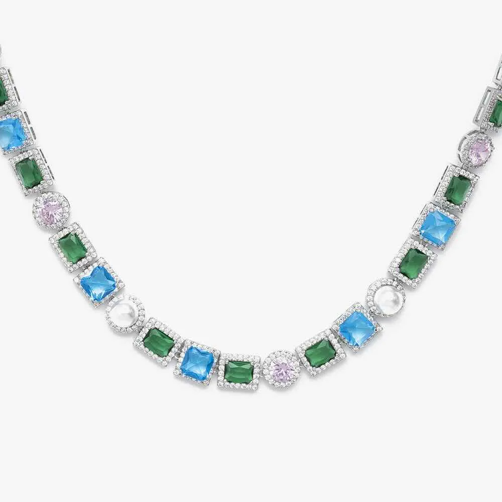 Multi Gemstone Halo Moissanite Chain