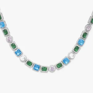 Multi Gemstone Halo Moissanite Chain