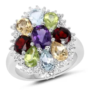 Multi-Gemstone Ring in Sterling Silver-Amethyst, Peridot, Garnet, Topaz