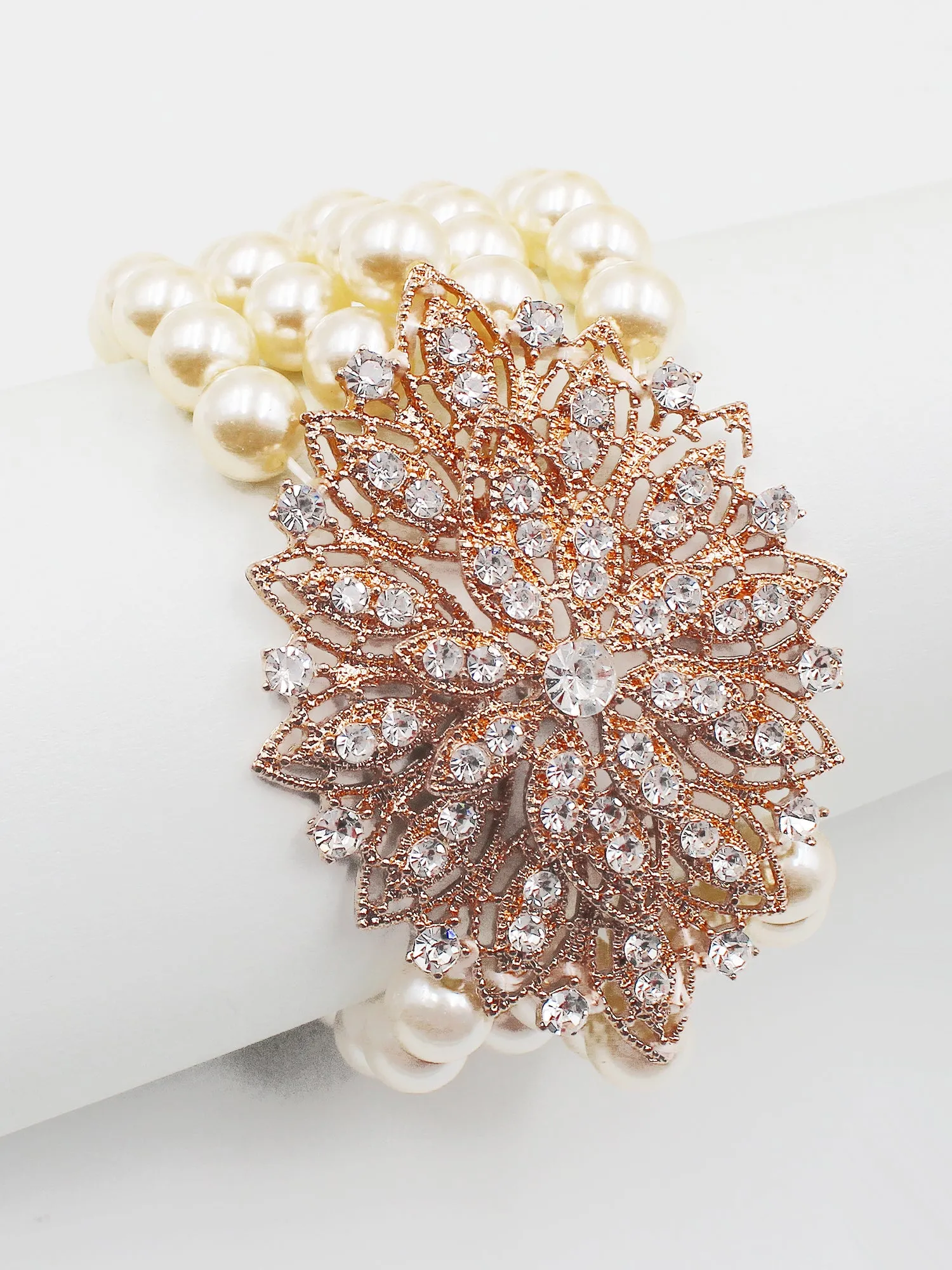 Multiple Row Pearl Bracelet with Rhinestones