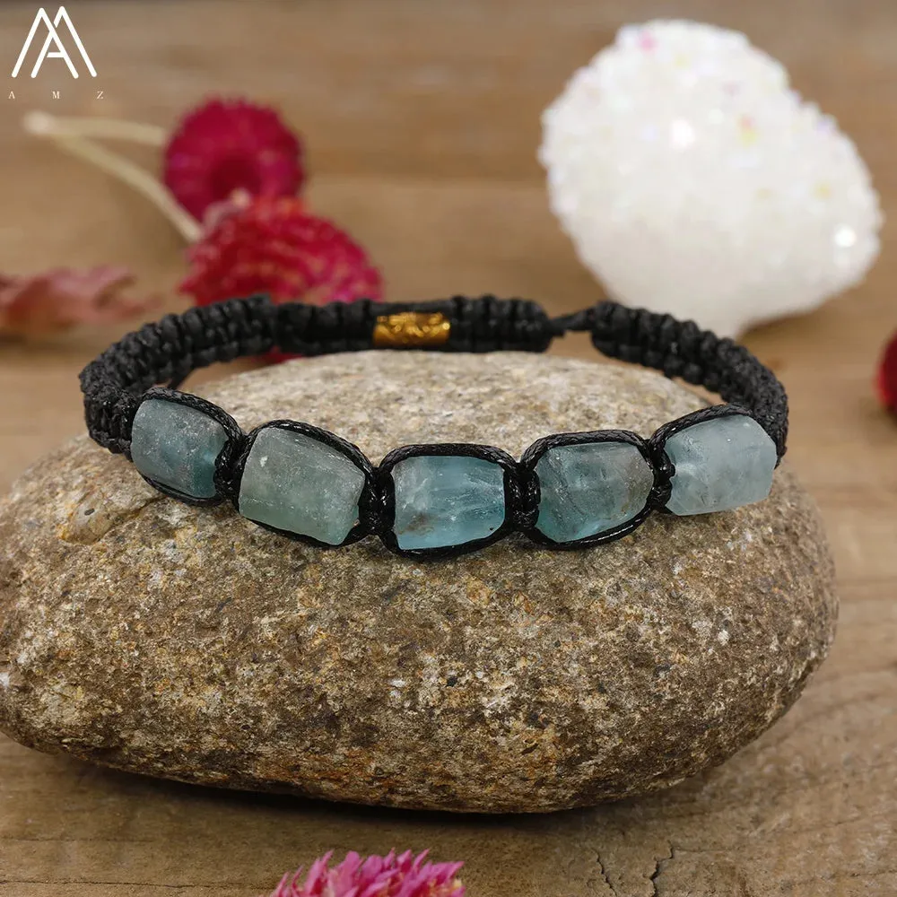 Natural Black Tourmaline Nugget Beads Knotted Handmade Woven Bracelet Women Stone Beads Braid Bracelet Adjustable N0456AMI