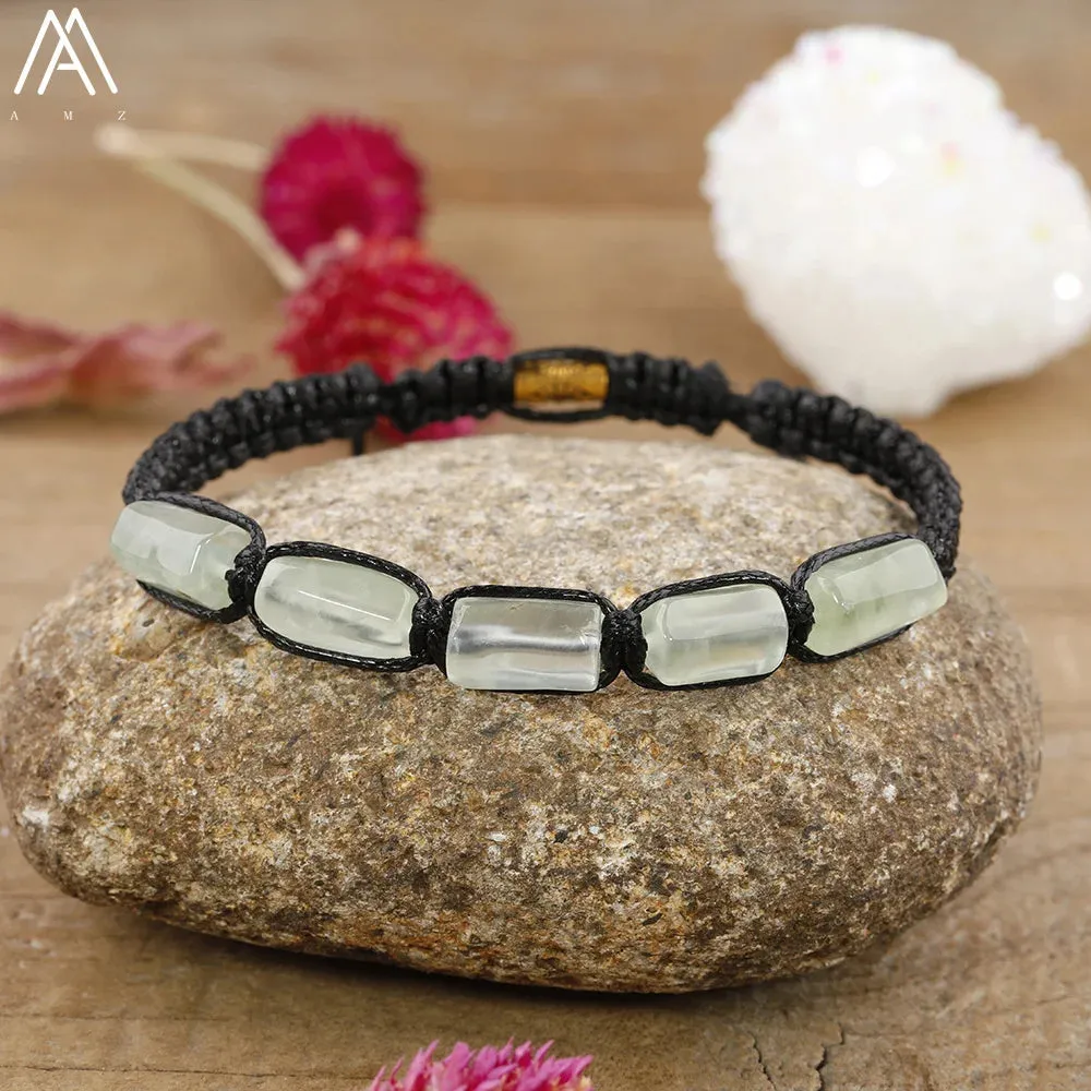 Natural Black Tourmaline Nugget Beads Knotted Handmade Woven Bracelet Women Stone Beads Braid Bracelet Adjustable N0456AMI