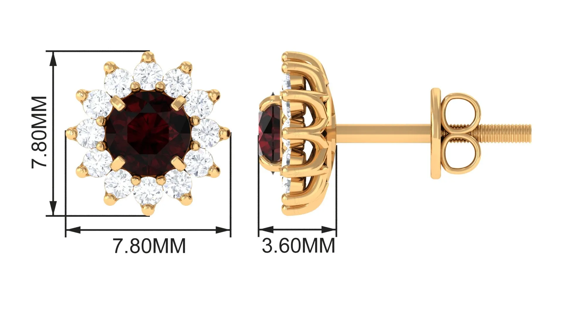 Natural Garnet and Diamond Flower Halo Stud Earrings