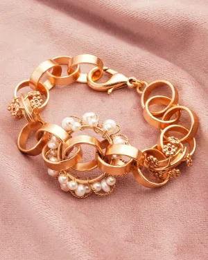 Neutron Loop Pearl Link Gold Bracelet Cuff