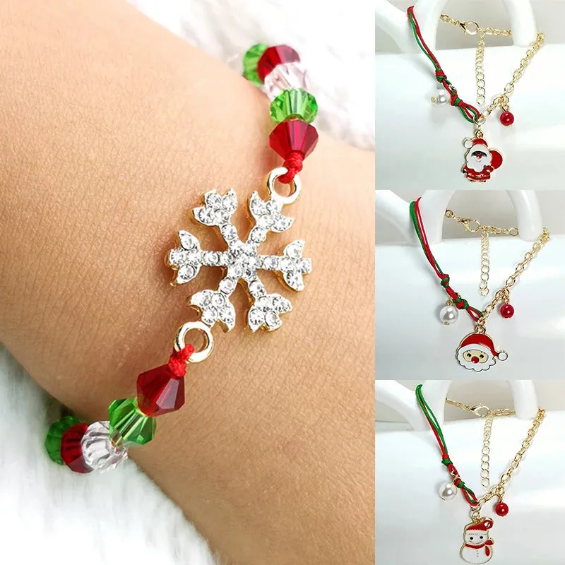 New Christmas Snowman Santa Claus Tree Snowflake Elk Bracelet Christmas Gift Charm Bracelet Chain Pendant For Women New Year Fashion Gift