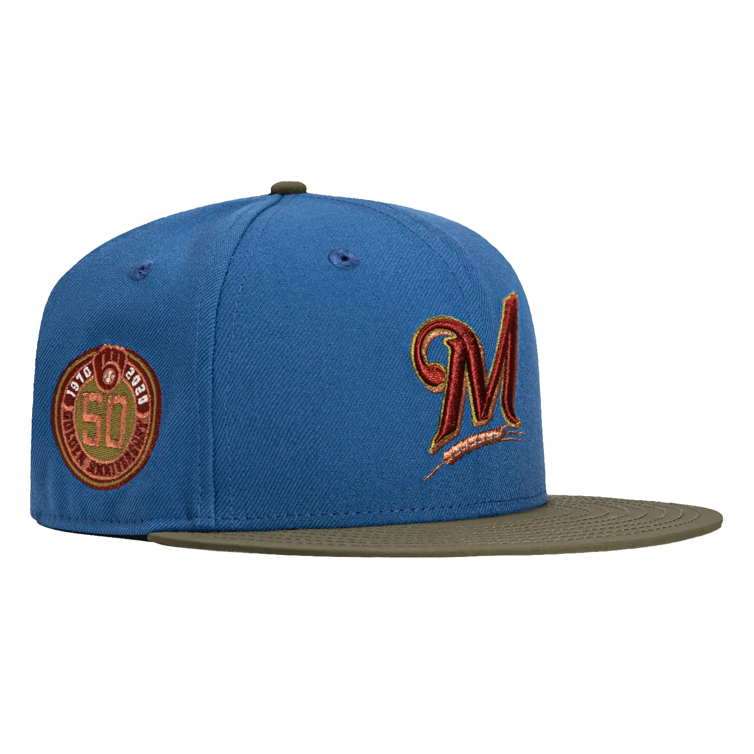 New Era 59Fifty Outdoors Milwaukee Brewers 50th Anniversary Patch Hat - Indigo, Olive