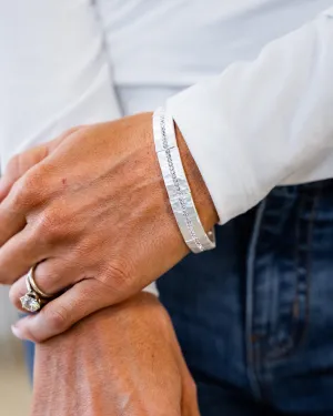 NEW! Silver Hammered Stretch Bracelet with Rhinestones