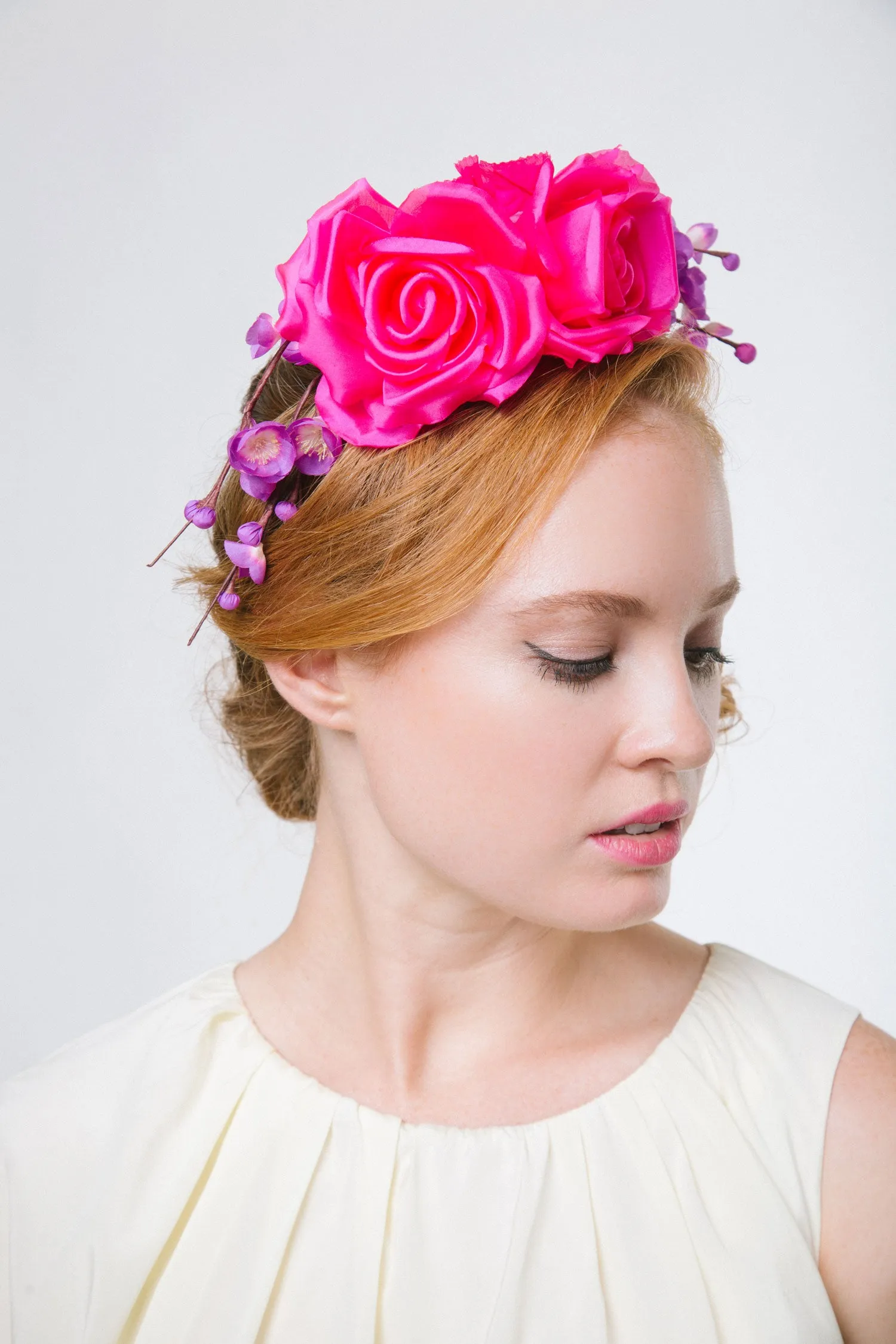 Nyquist: Derby Flower Crown Headband with Hot Pink Roses