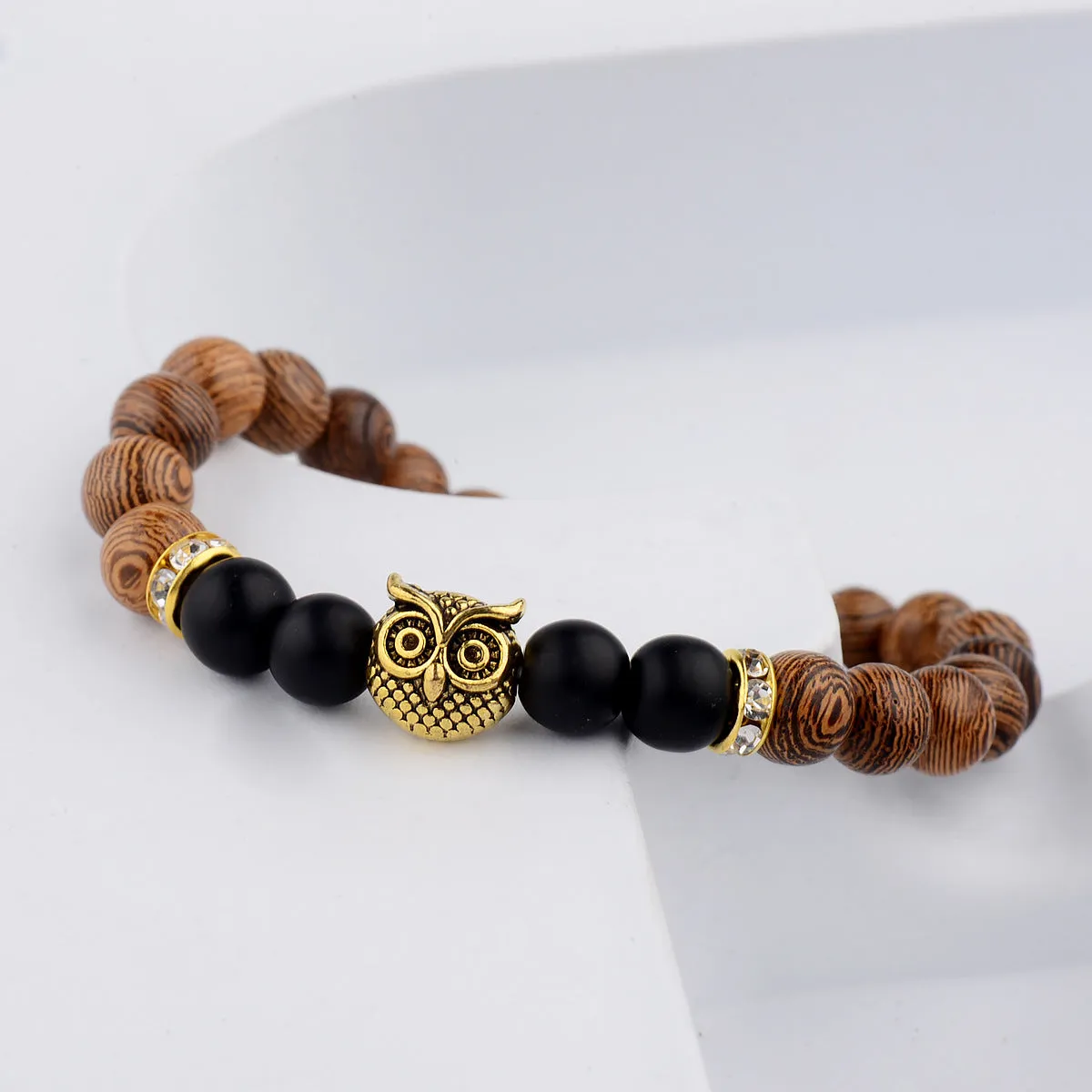 Owl frosted stone lifeline wood grain bracelet jewelry Gift Lucky Alloy Stone