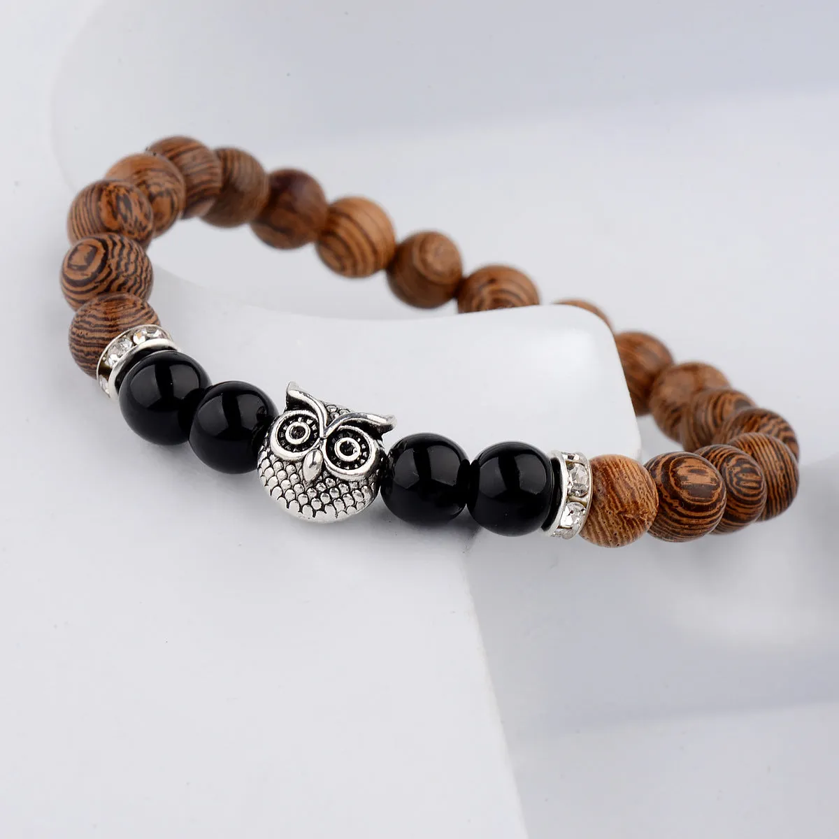 Owl frosted stone lifeline wood grain bracelet jewelry Gift Lucky Alloy Stone