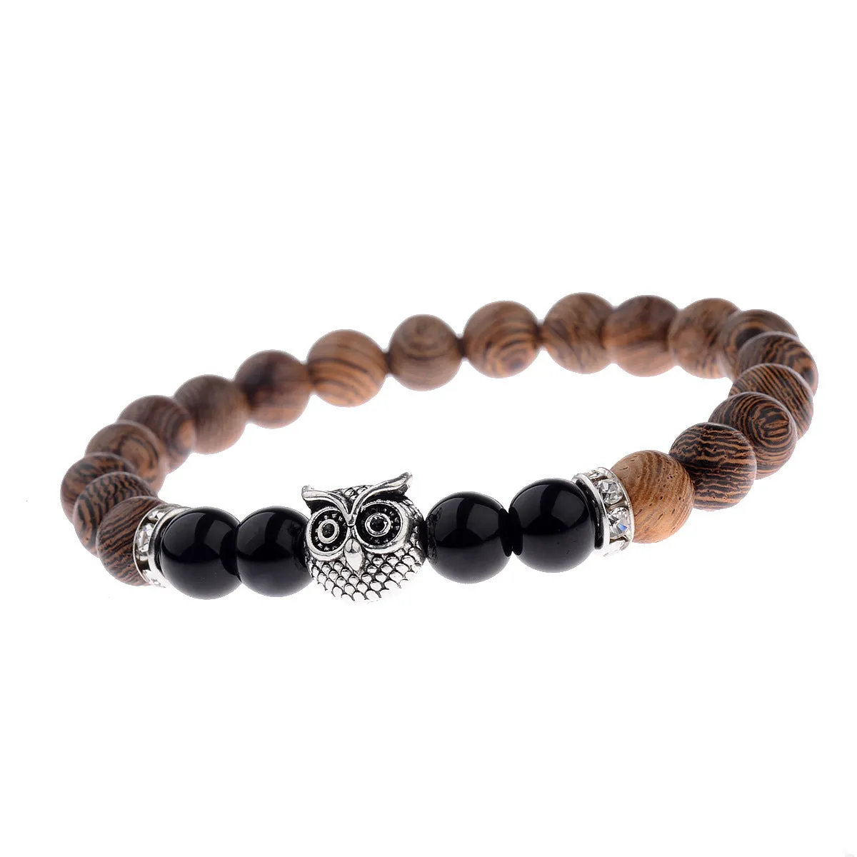 Owl frosted stone lifeline wood grain bracelet jewelry Gift Lucky Alloy Stone