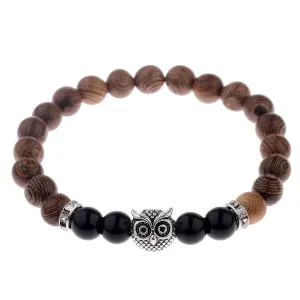 Owl frosted stone lifeline wood grain bracelet jewelry Gift Lucky Alloy Stone